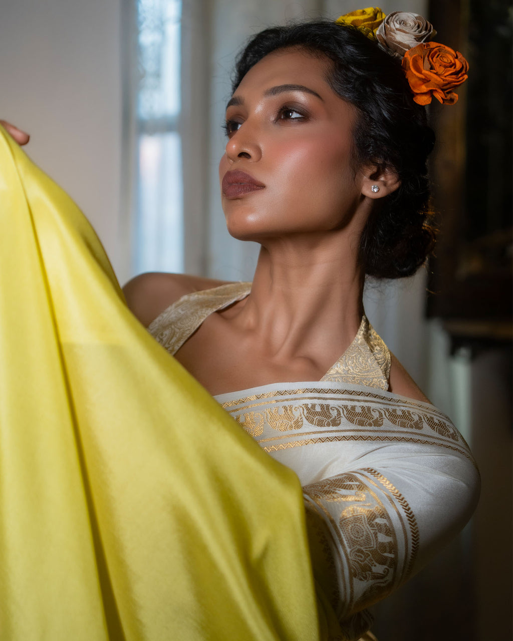 Yellow Mysore Crepe Silk Saree