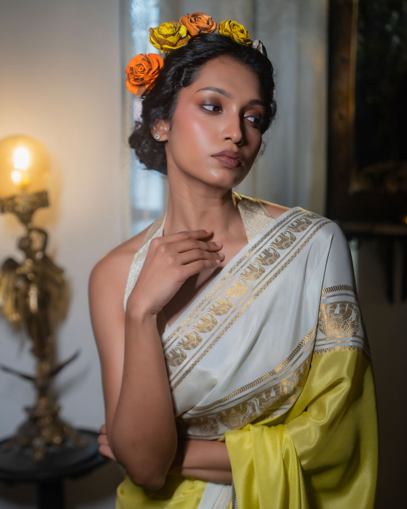 Yellow Mysore Crepe Silk Saree