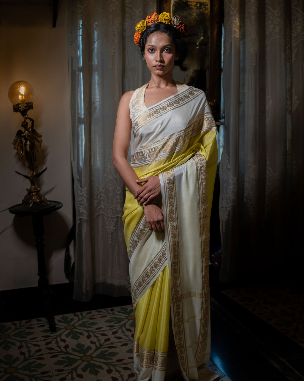 Yellow Mysore Crepe Silk Saree