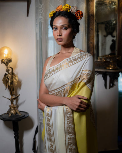 Yellow Mysore Crepe Silk Saree