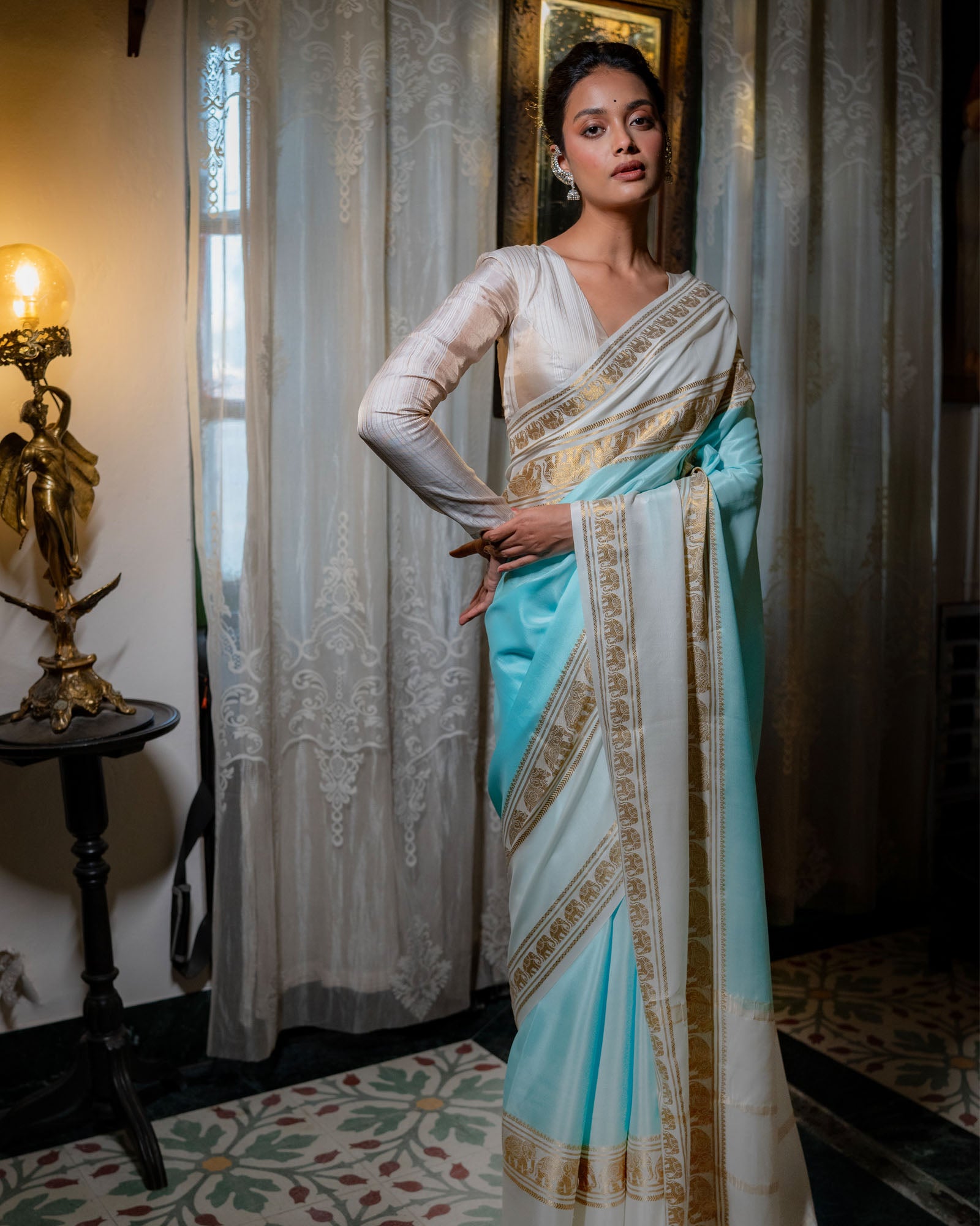 Blue Mysore Crepe Silk Saree