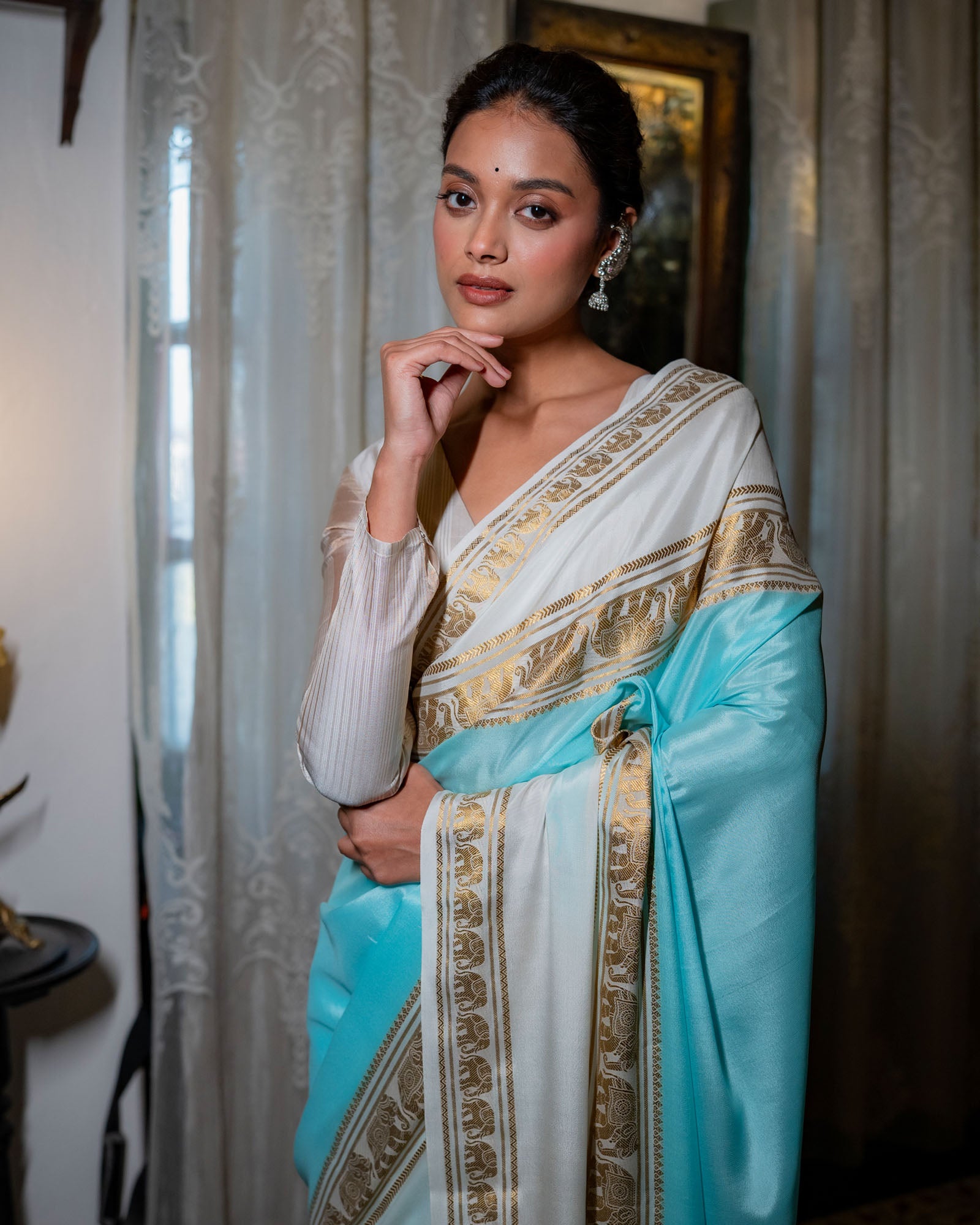 Blue Mysore Crepe Silk Saree