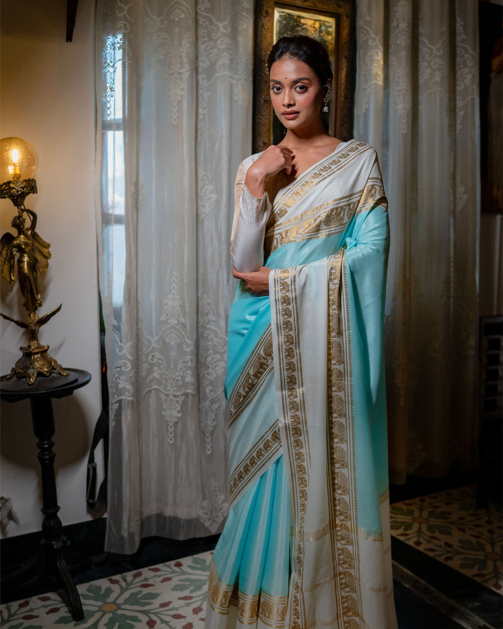 Blue Mysore Crepe Silk Saree