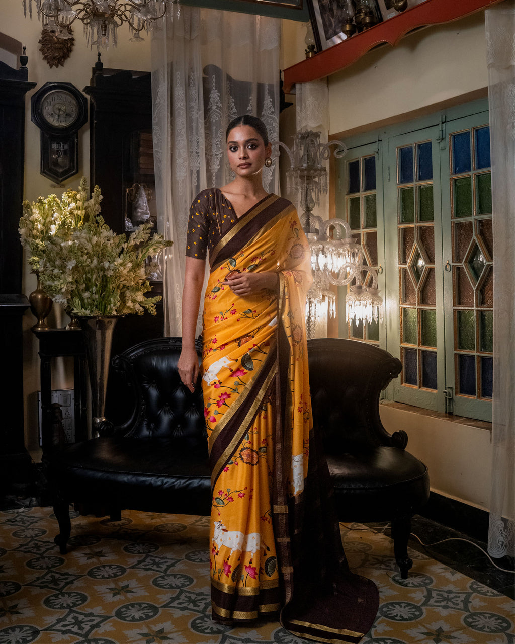 Yellow Mysore Crepe Silk Saree