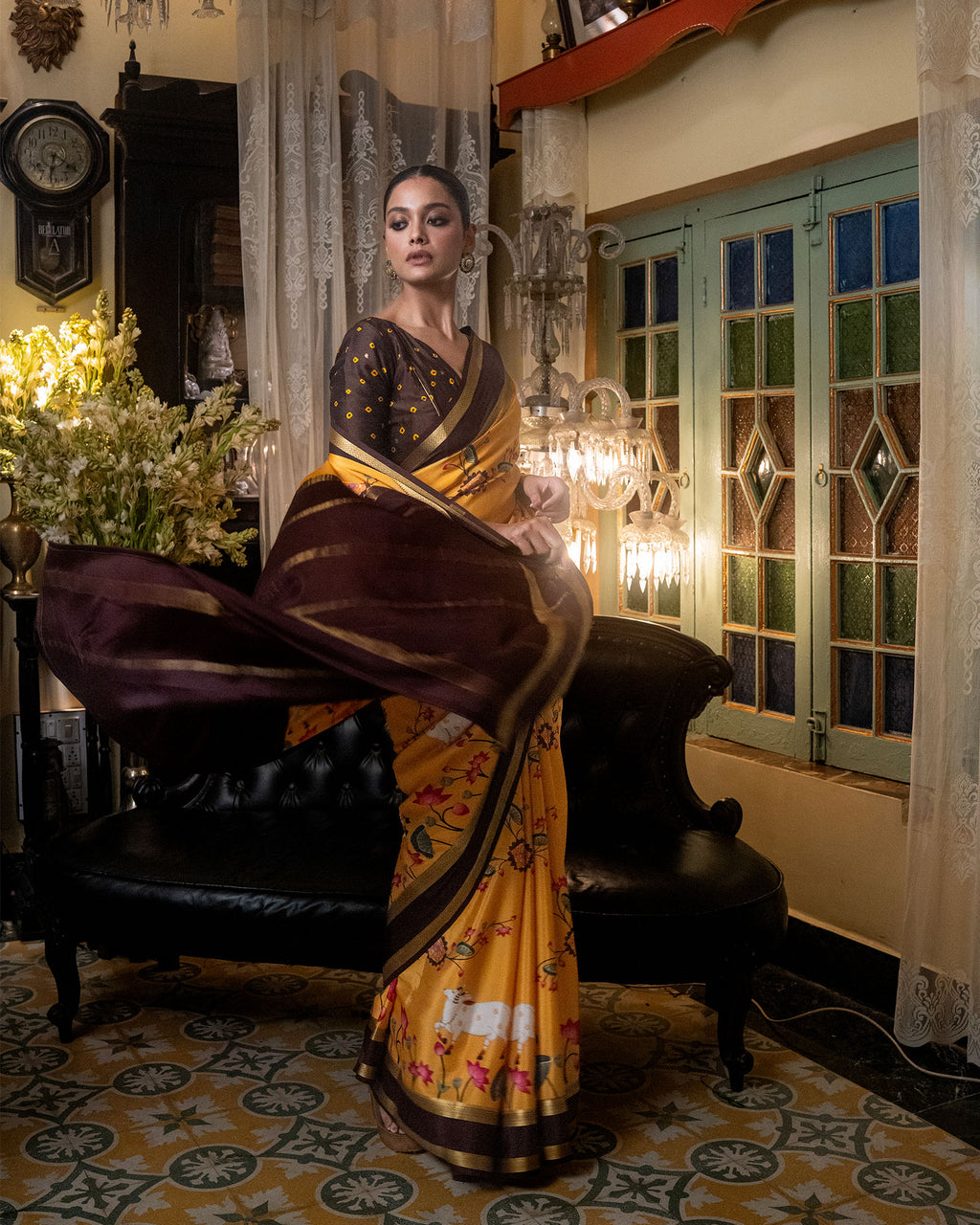 Yellow Mysore Crepe Silk Saree