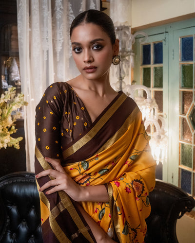 Yellow Mysore Crepe Silk Saree