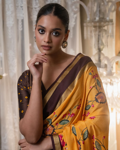Yellow Mysore Crepe Silk Saree