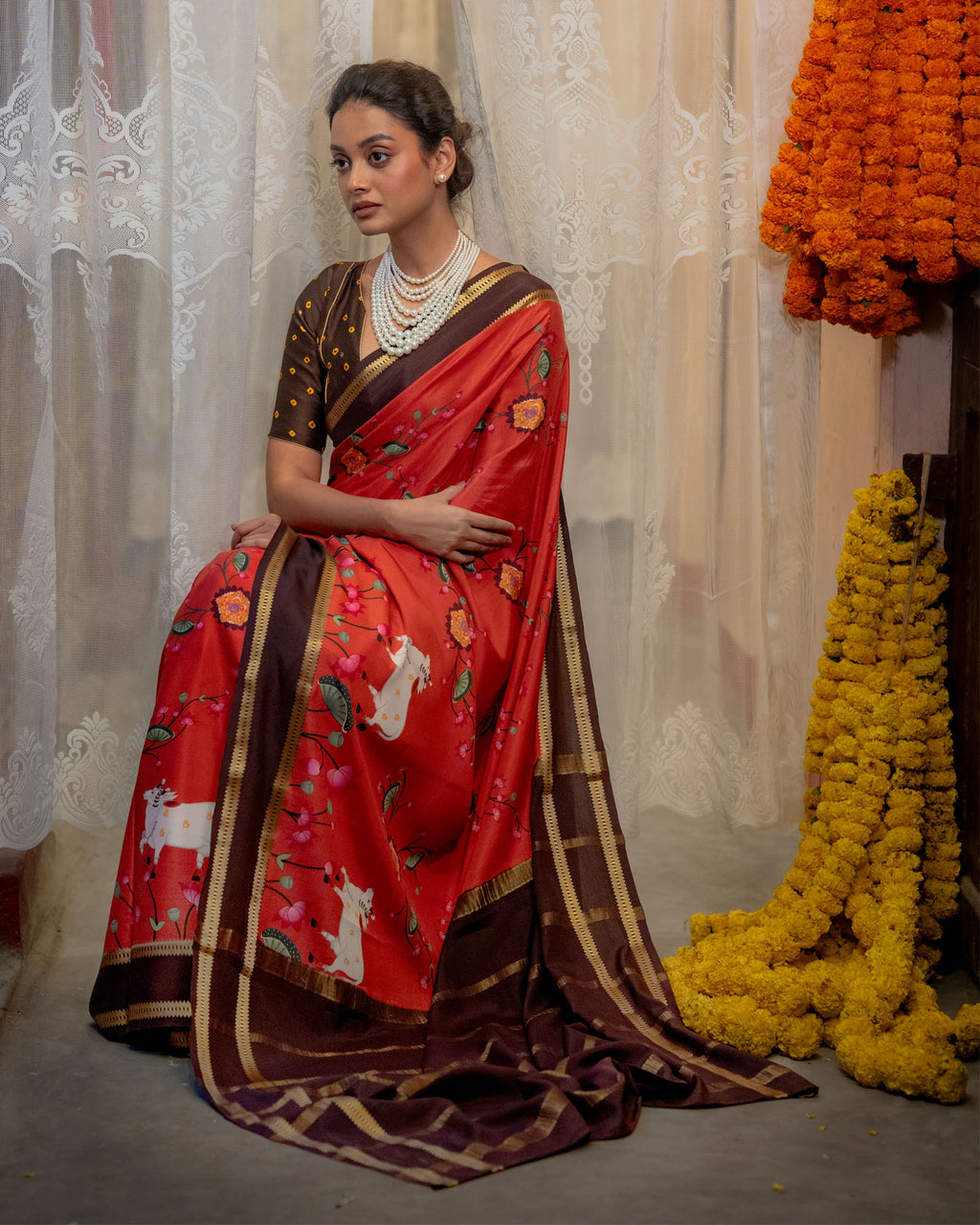 Rust Orange Mysore Crepe Silk Saree