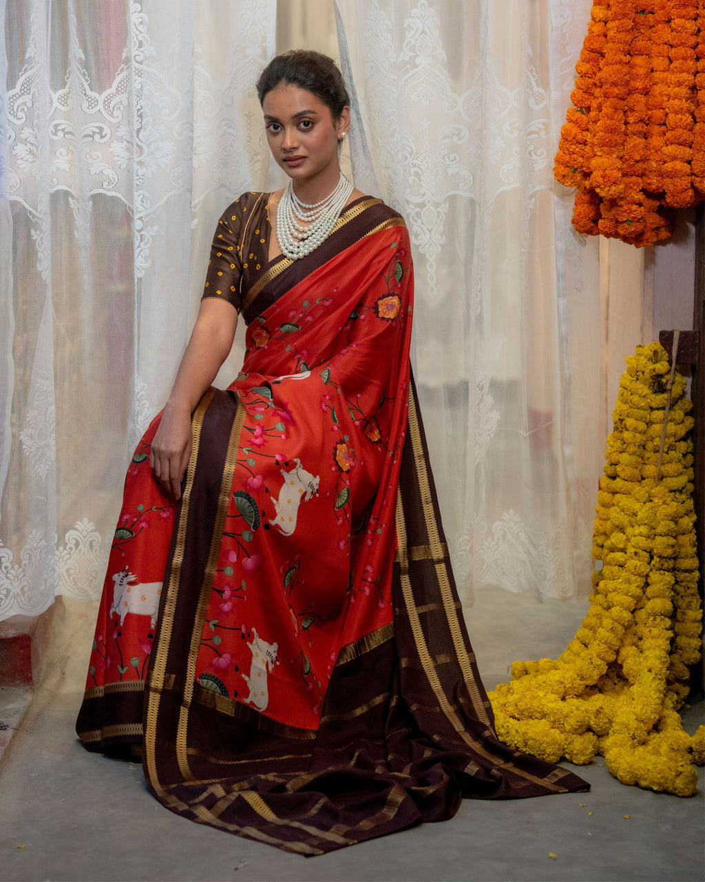 Rust Orange Mysore Crepe Silk Saree