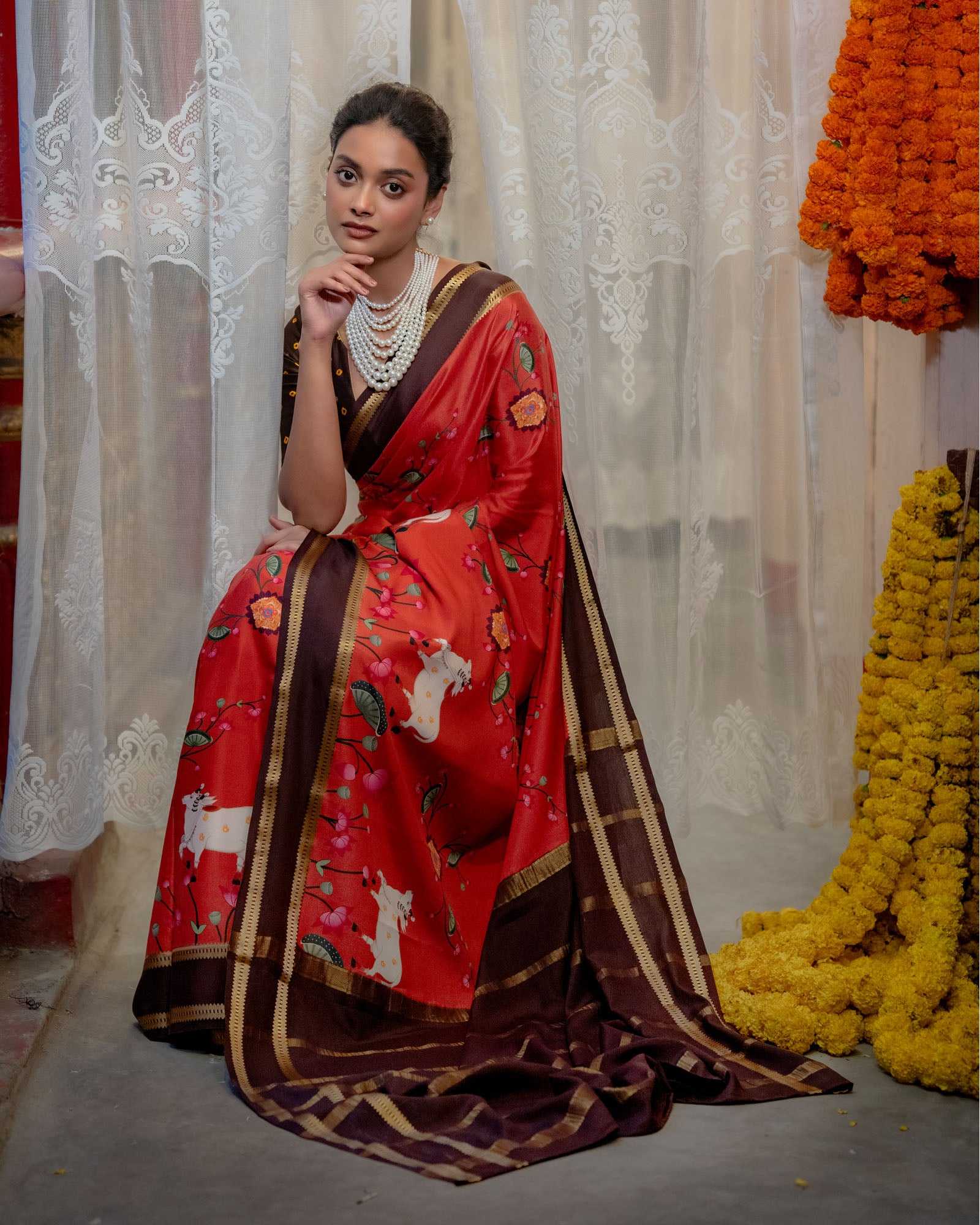 Rust Orange Mysore Crepe Silk Saree