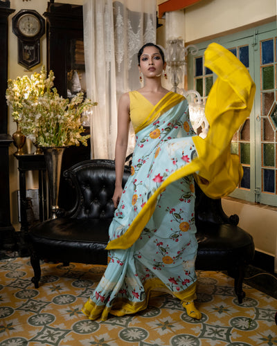 Blue Mysore Crepe Silk Saree