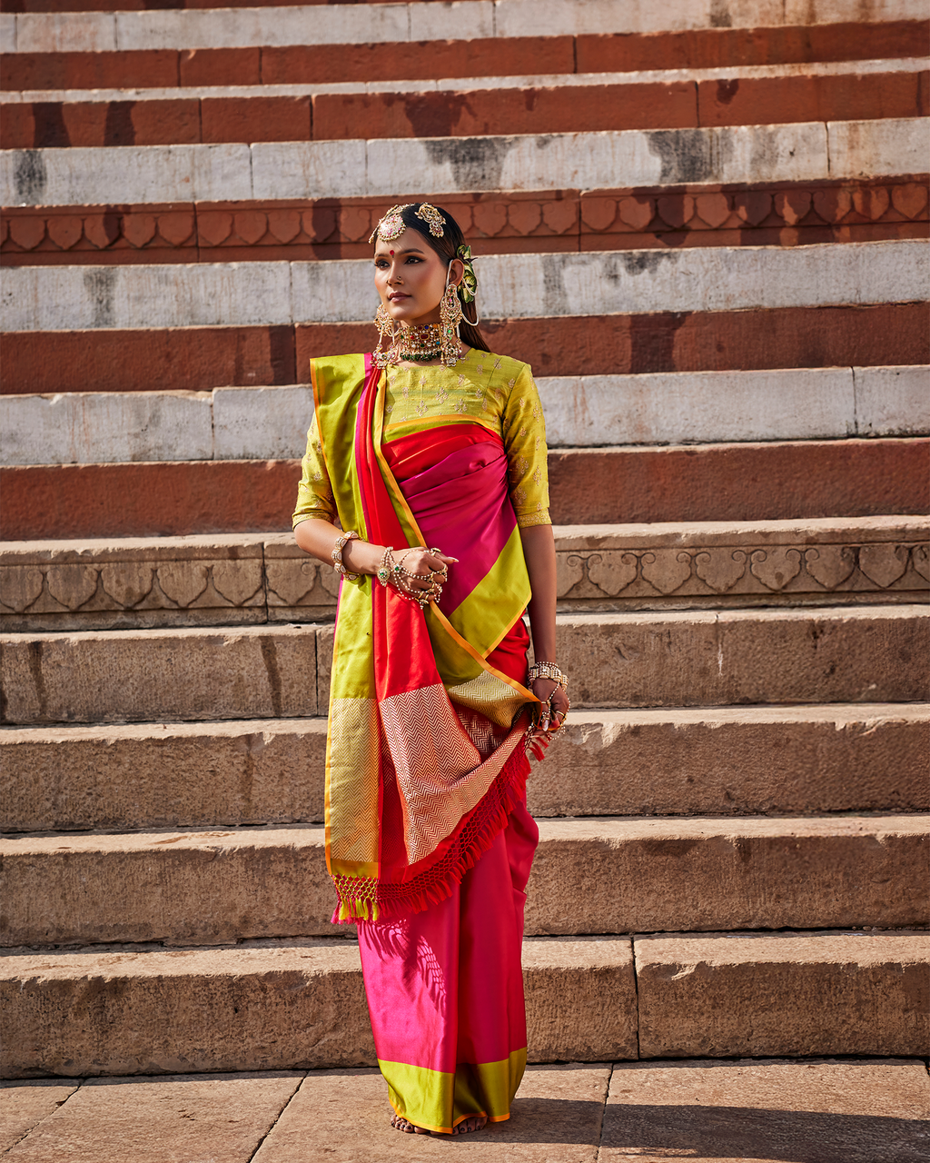 Pink Banarasi Satin Silk Saree