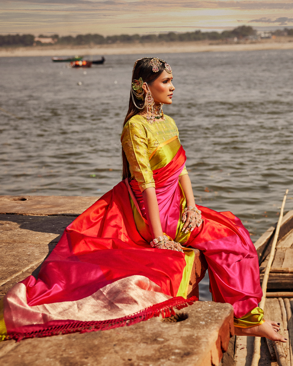 Pink Banarasi Satin Silk Saree