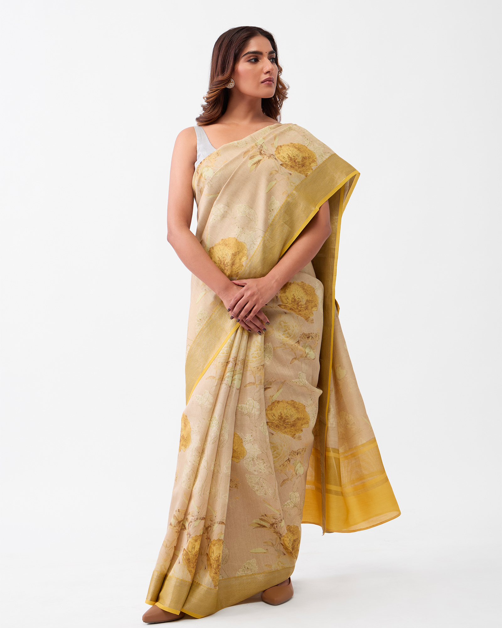 Beige Chiniya Silk Saree