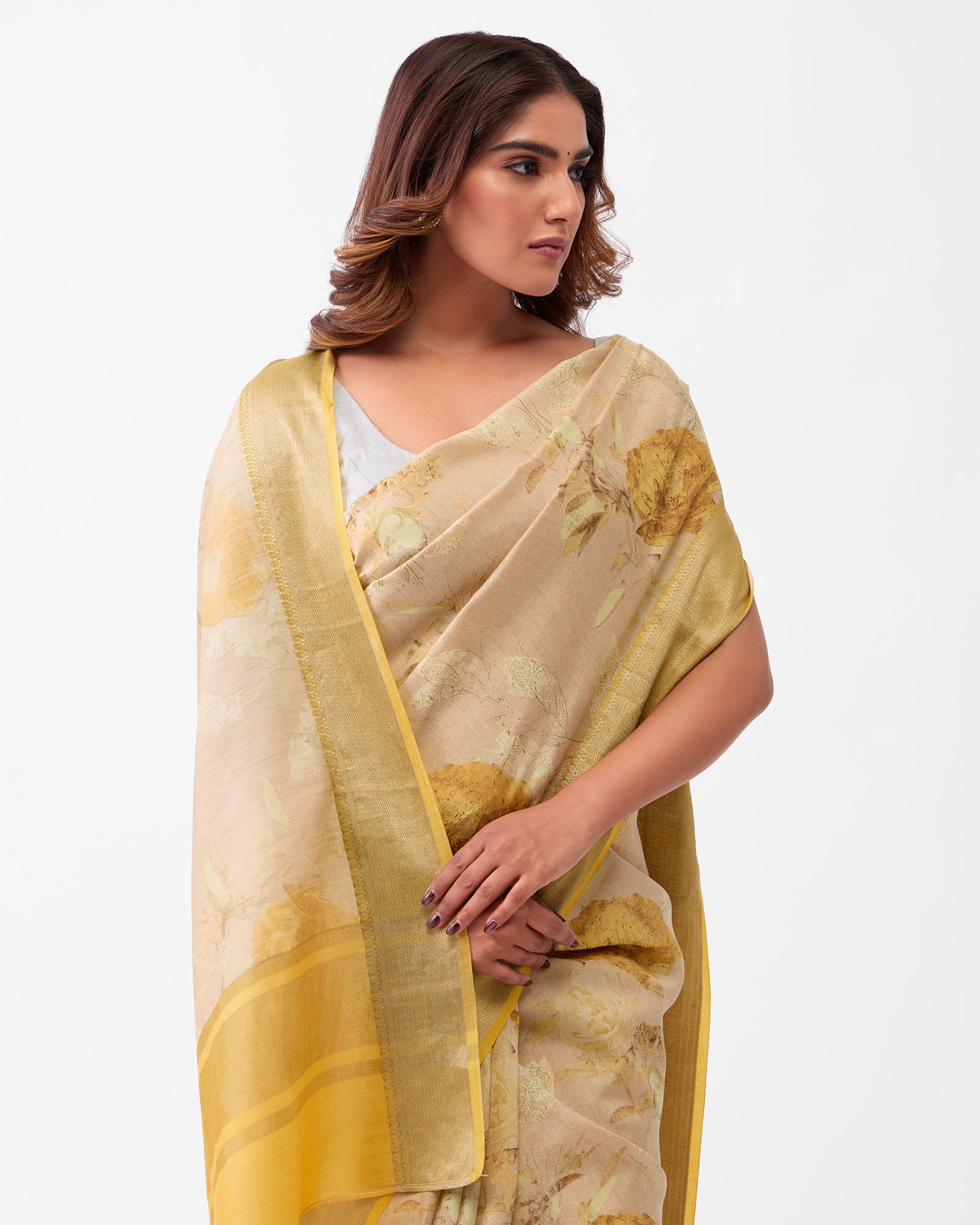 Beige Chiniya Silk Saree