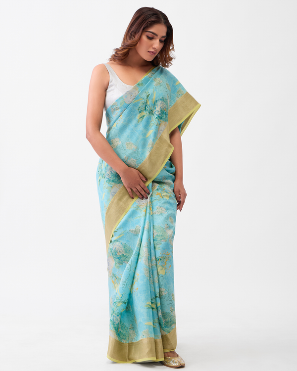 Blue Chiniya Silk Saree