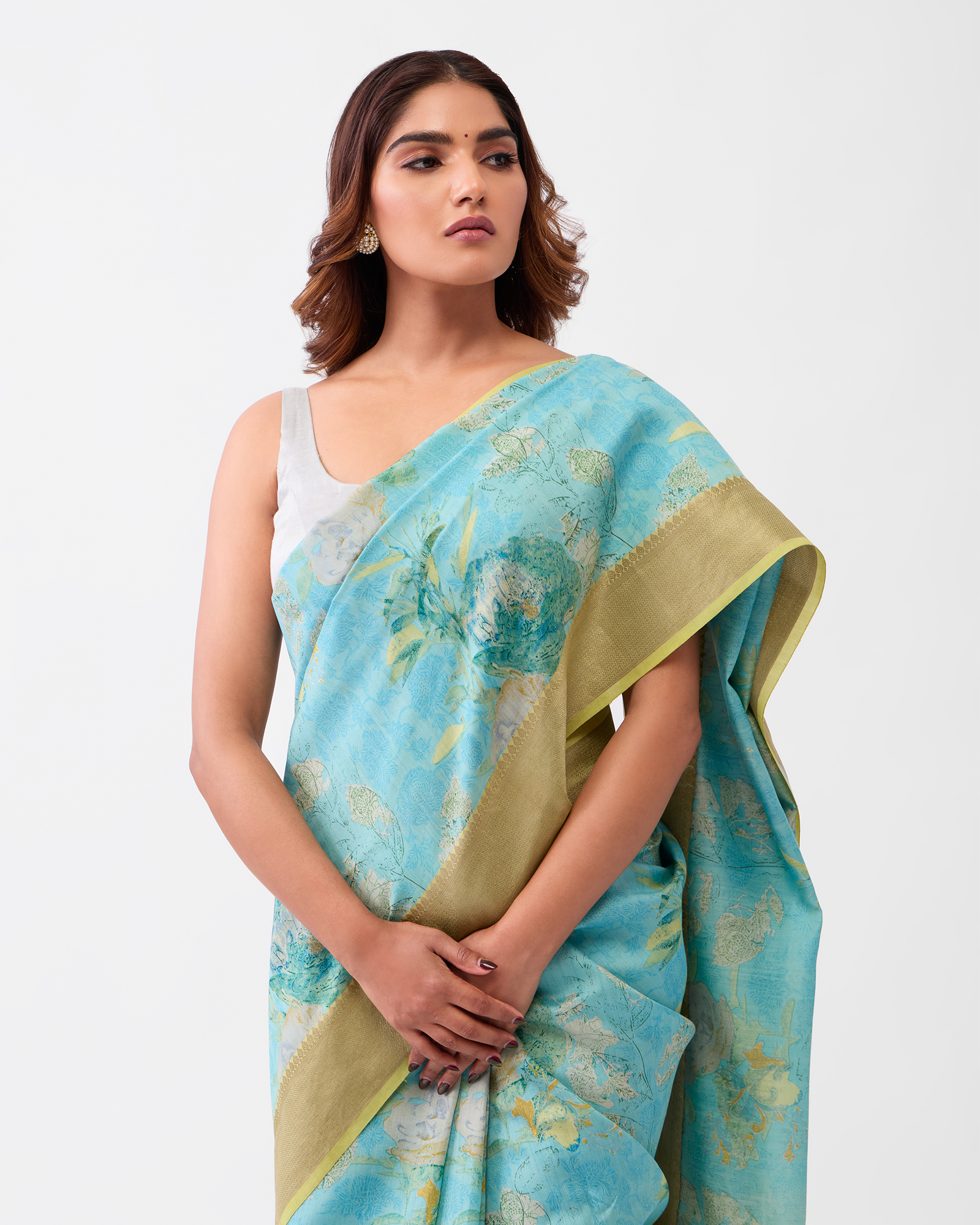 Blue Chiniya Silk Saree