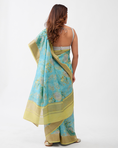 Blue Chiniya Silk Saree