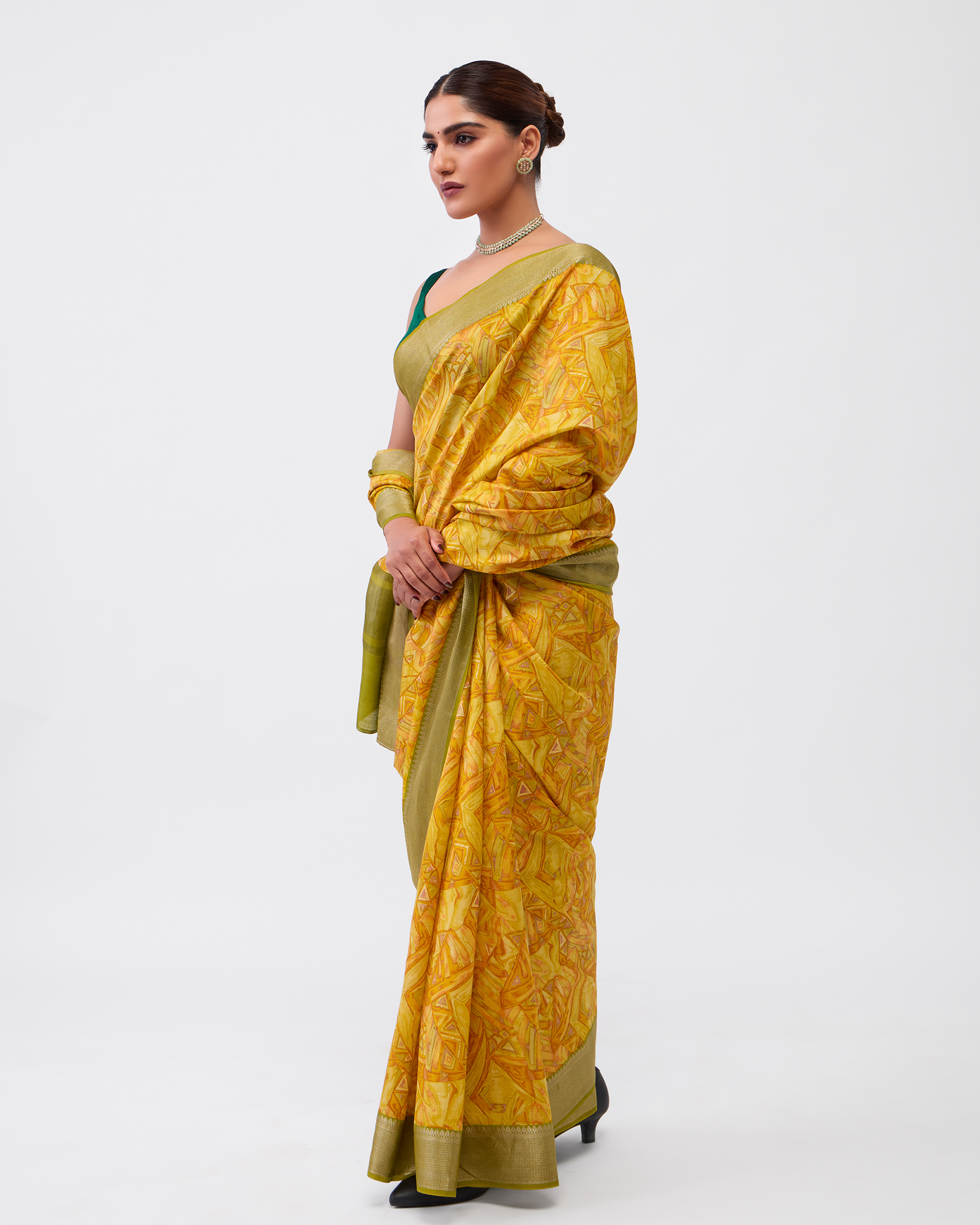 Yellow Chiniya Silk Saree