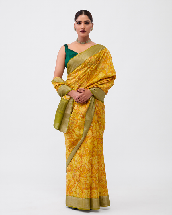 Yellow Chiniya Silk Saree