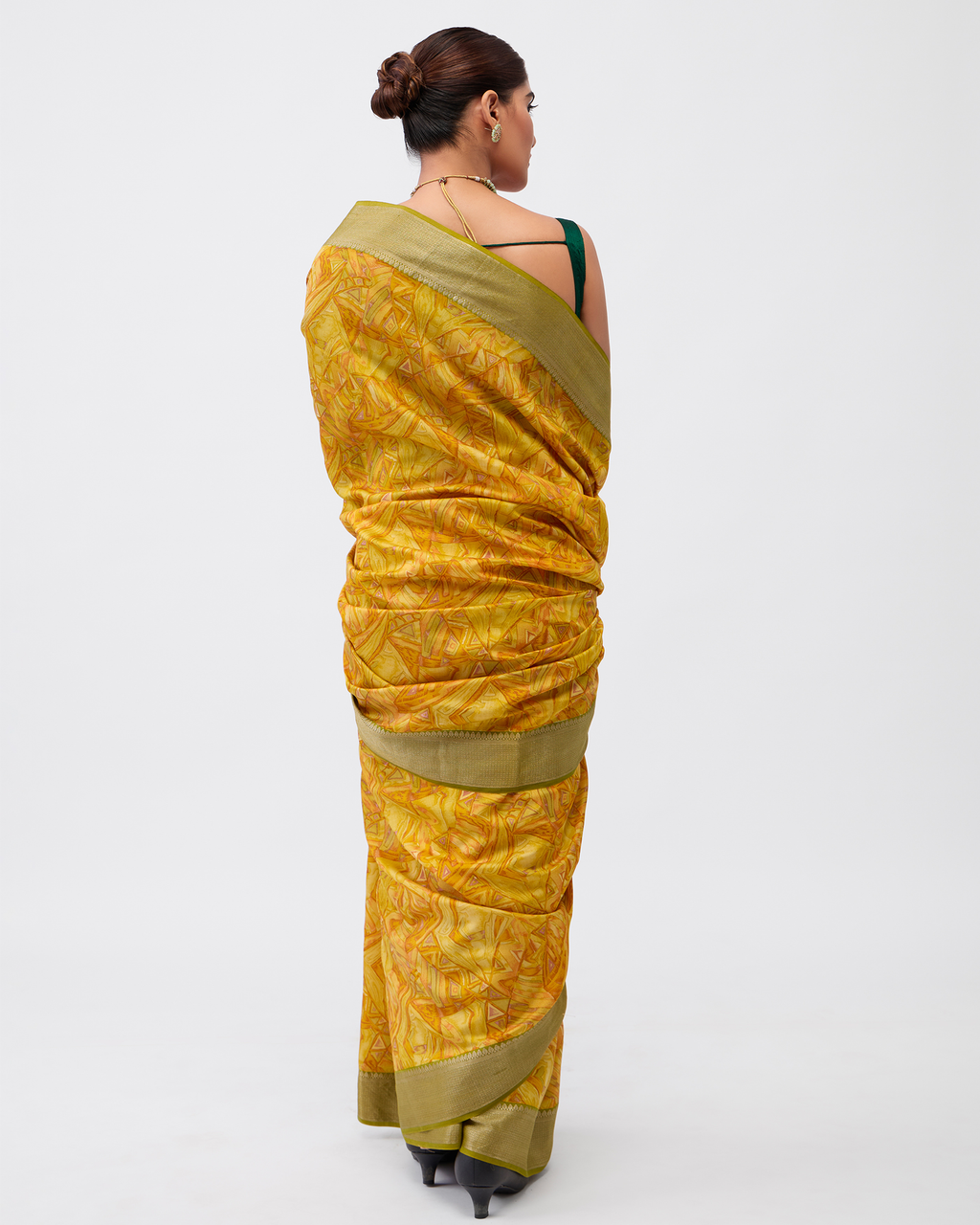 Yellow Chiniya Silk Saree