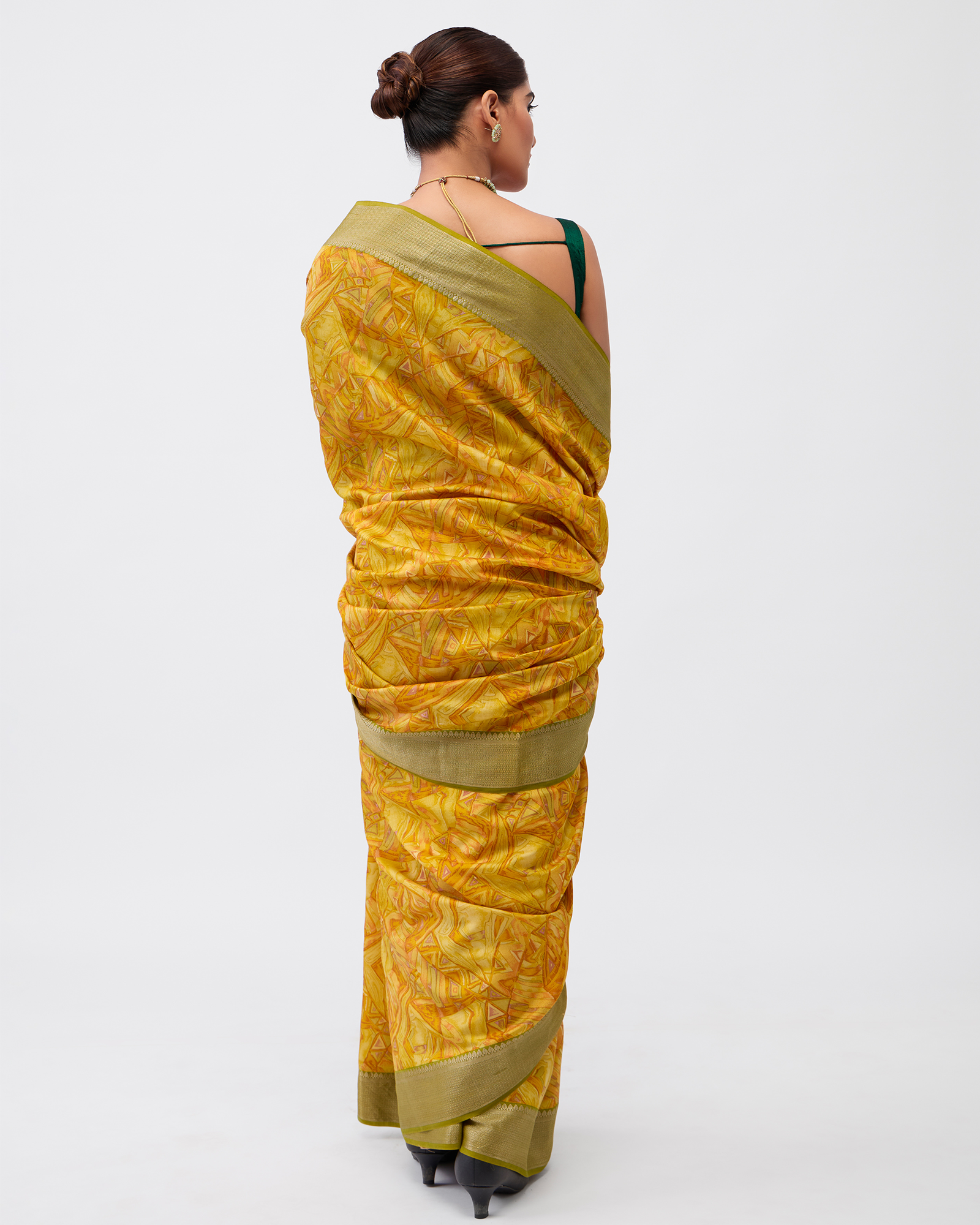 Yellow Chiniya Silk Saree