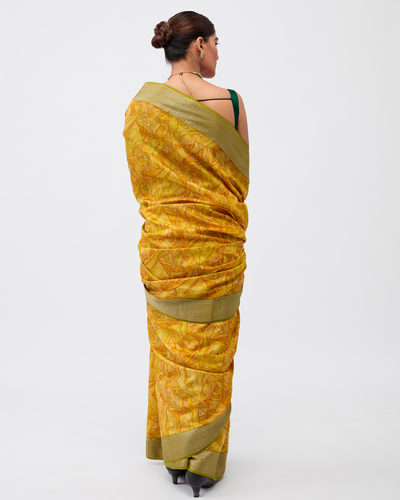 Yellow Chiniya Silk Saree