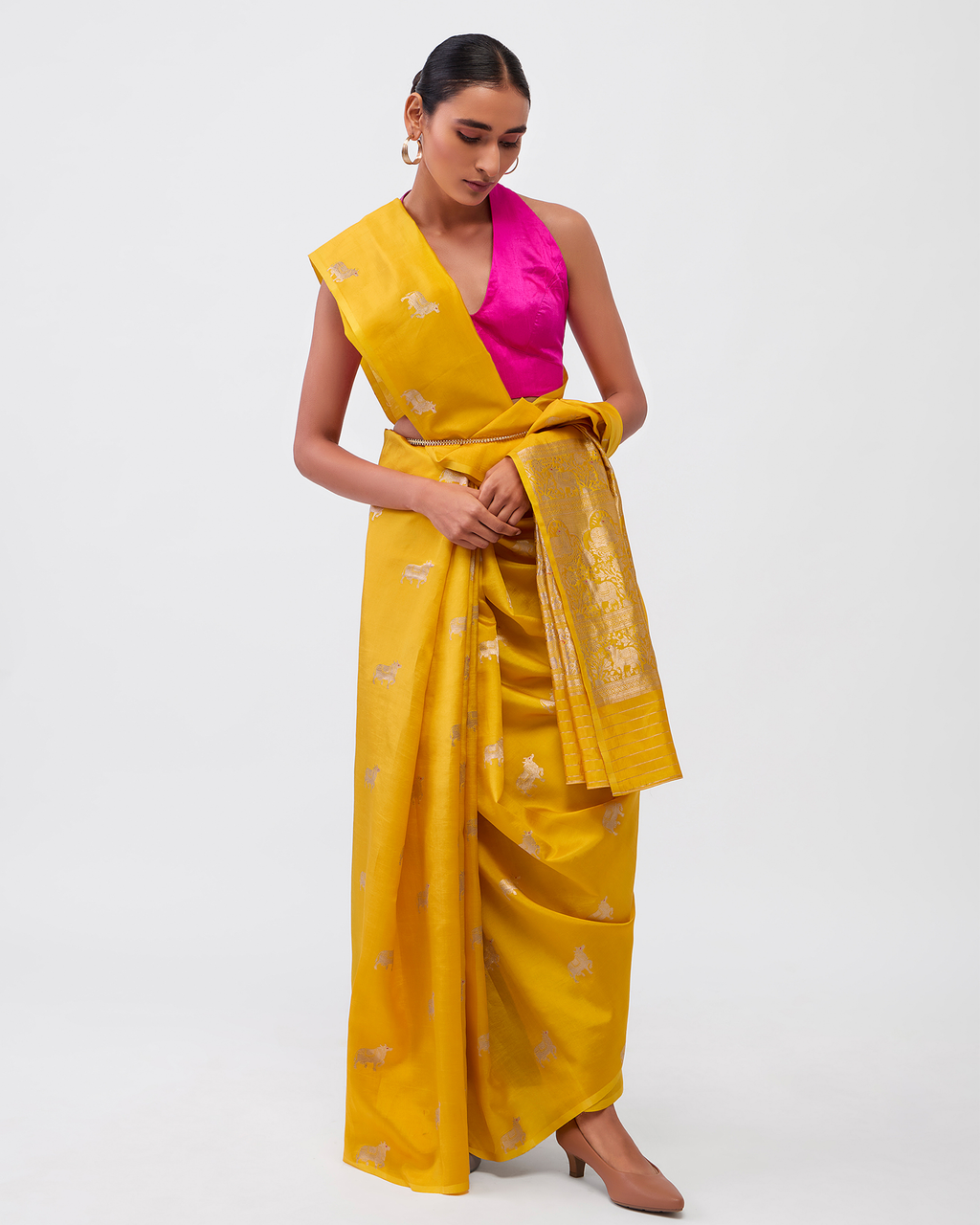 Yellow Banarasi Silk Saree