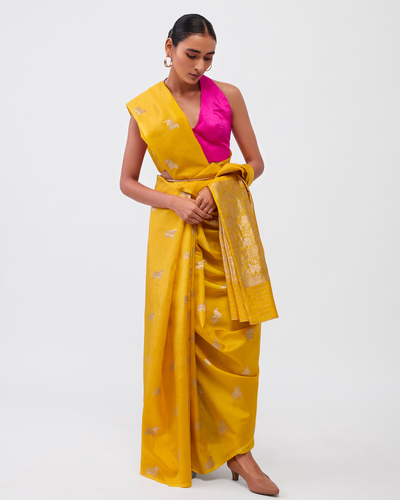 Yellow Banarasi Silk Saree