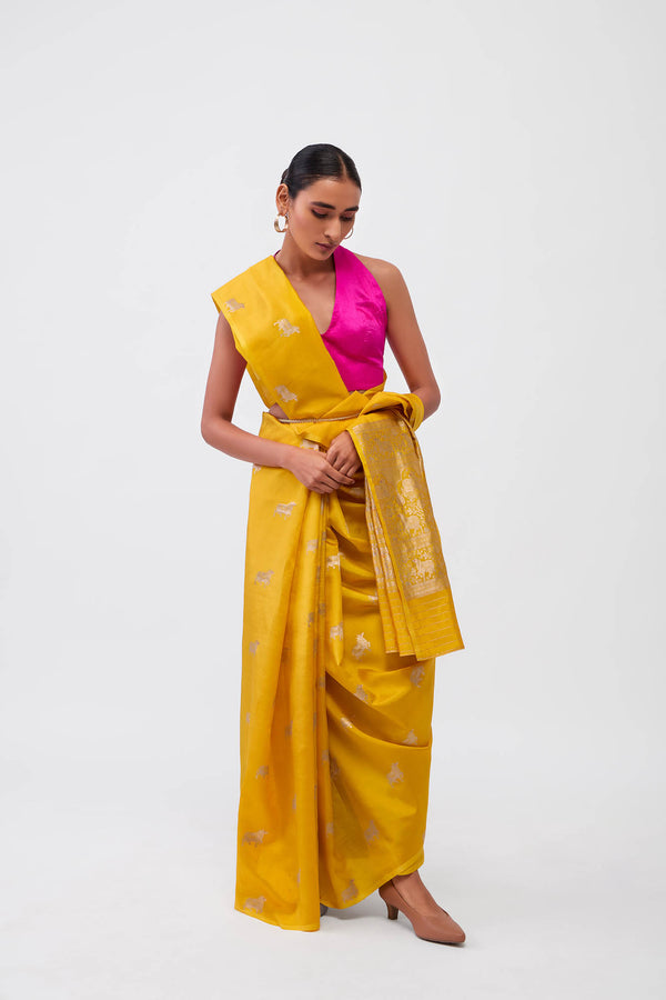 Yellow Banarasi Silk Saree