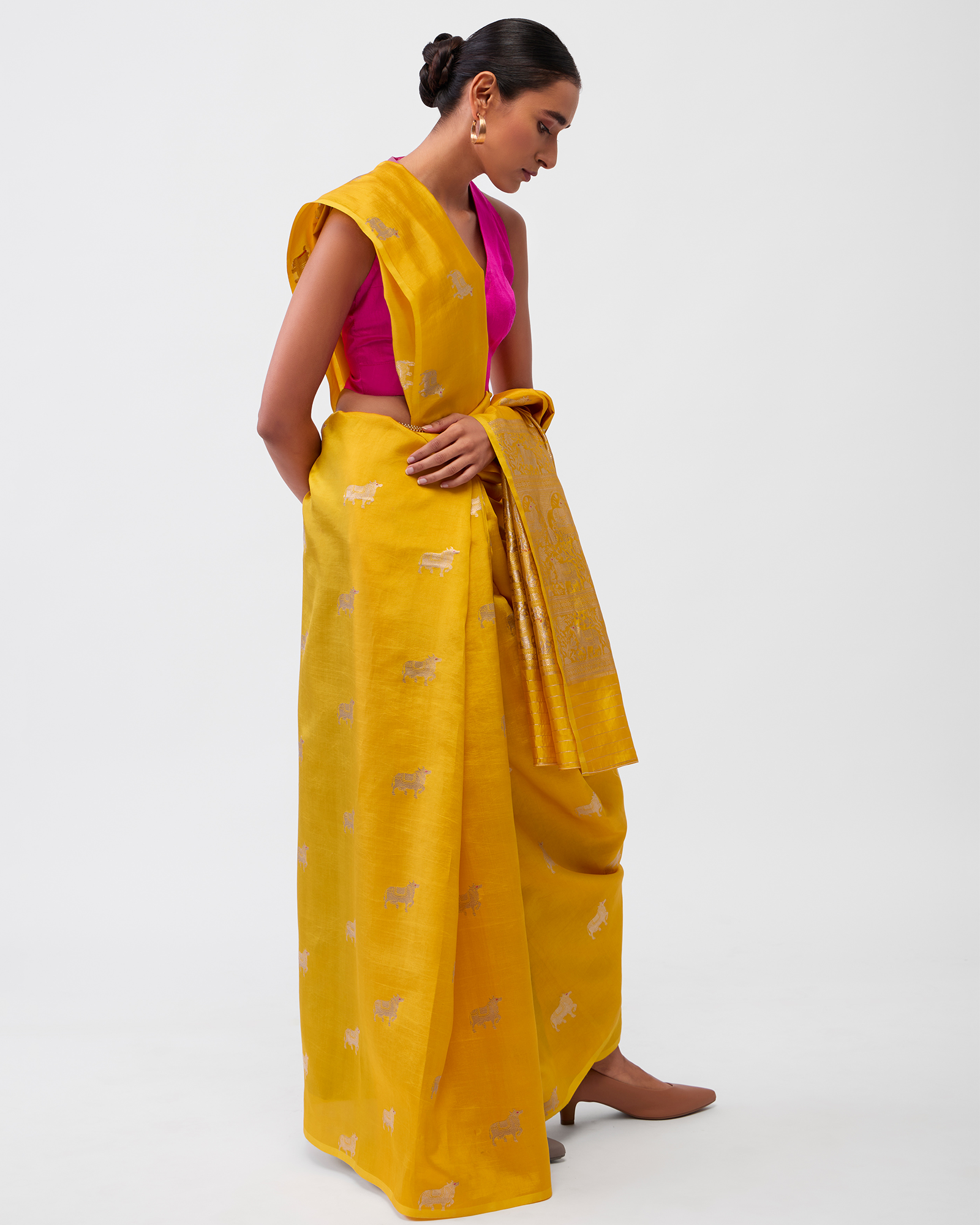 Yellow Banarasi Silk Saree