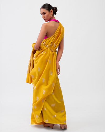 Yellow Banarasi Silk Saree