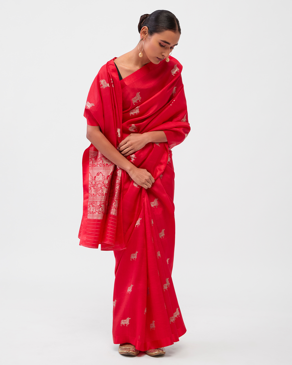 Red Banarasi Puna Silk Saree