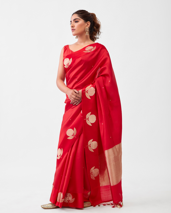 Red Banarasi Puna Silk Saree