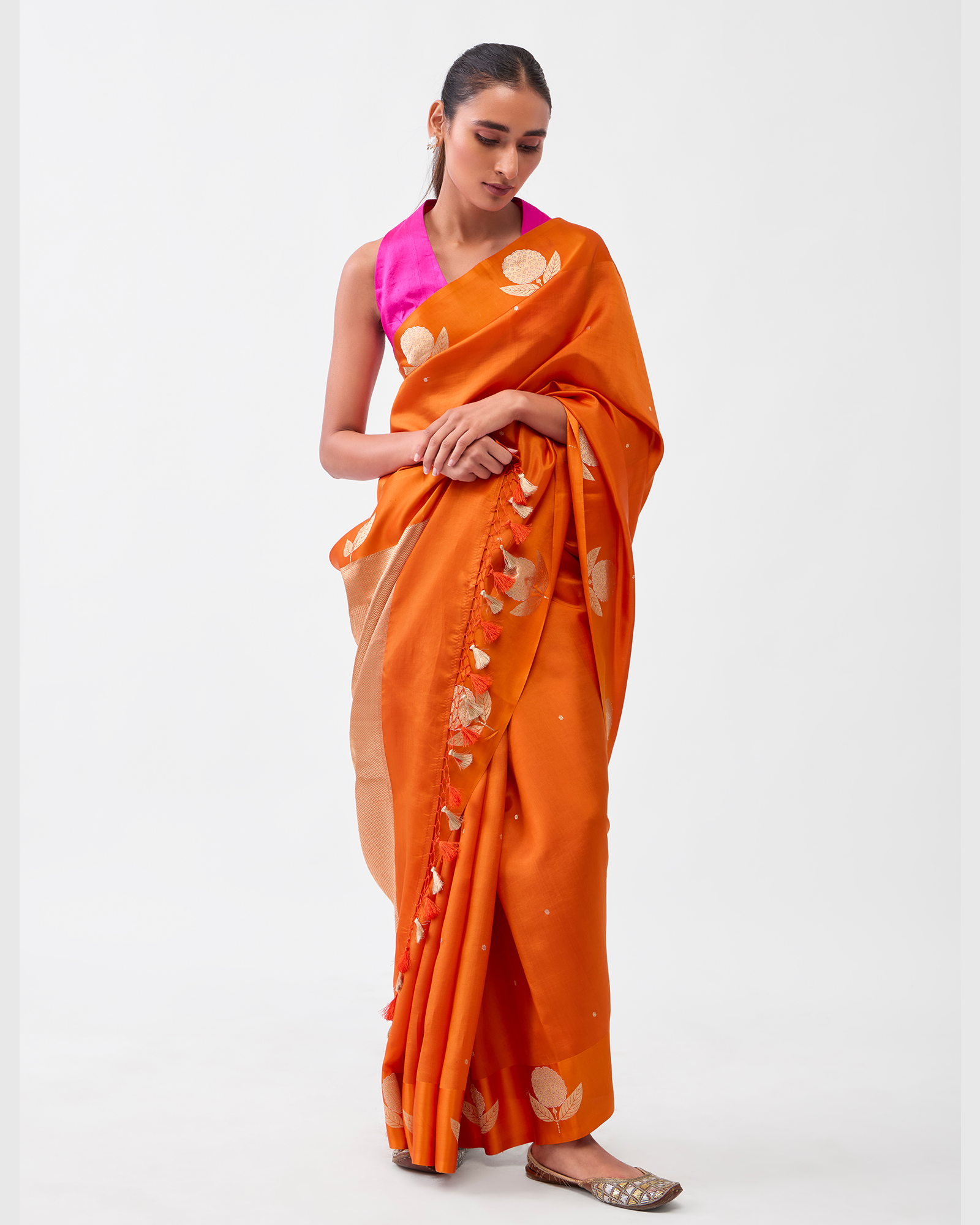 Orange Banarasi Silk Saree