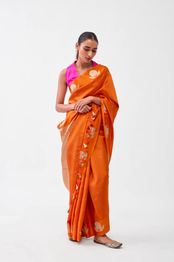 Orange Banarasi Silk Saree