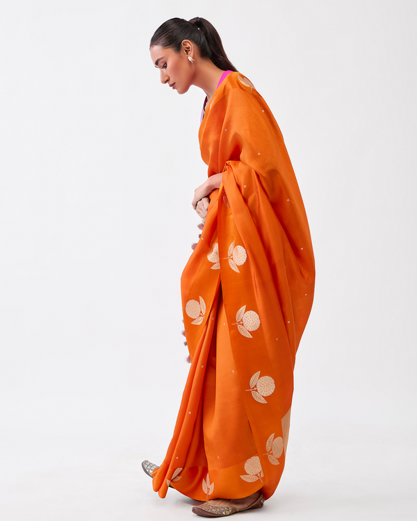 Orange Banarasi Puna Silk Saree