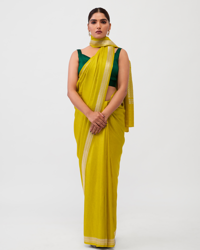 Neon Green Banarasi Silk Saree
