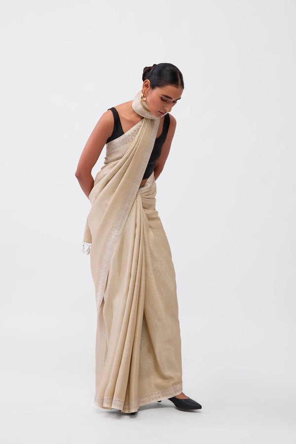 Beige Banarasi Satin Silk Saree