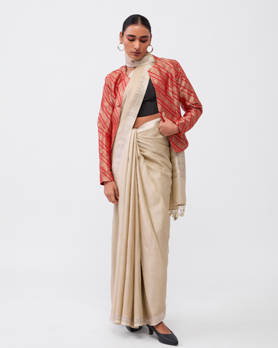 Beige Banarasi Silk Saree
