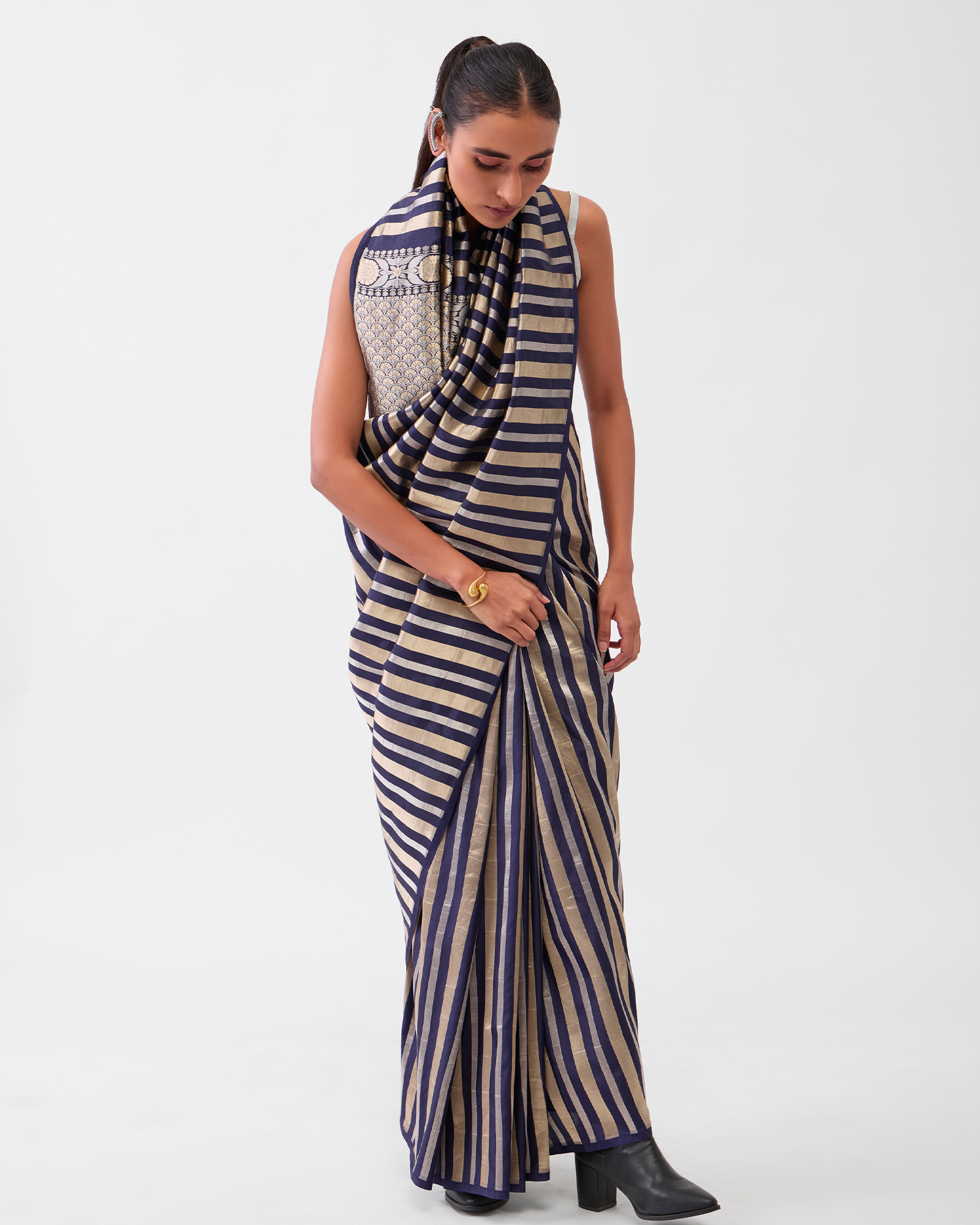 Navy Blue Banarasi Silk Saree