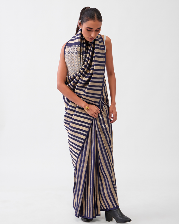 Navy Blue Banarasi Silk Saree