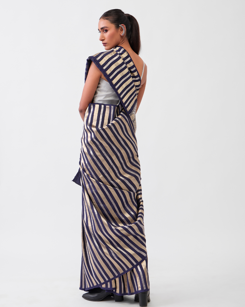 Navy Blue Banarasi Silk Saree