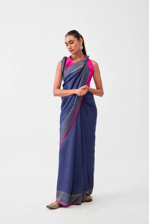 Blue Crepe Silk Saree