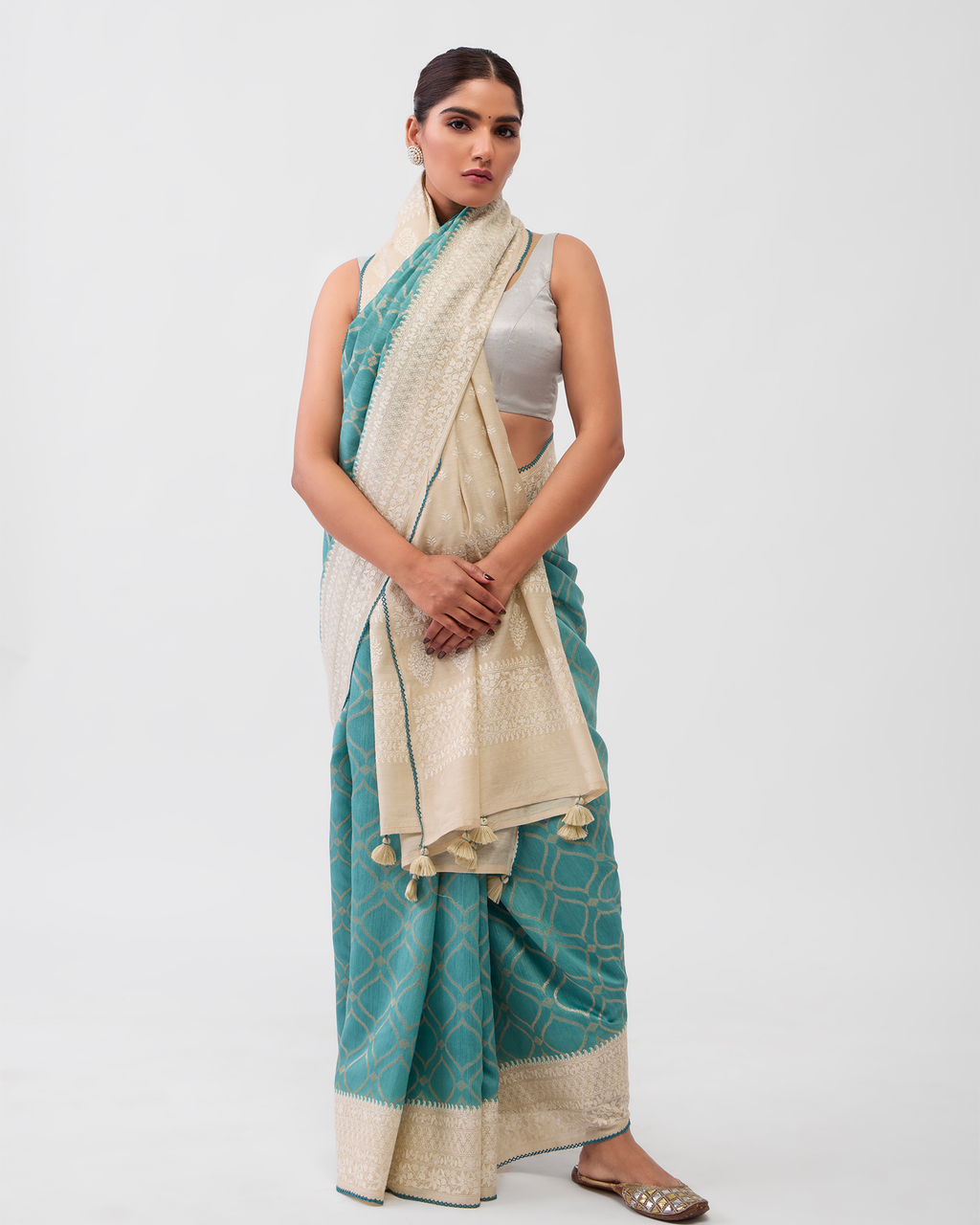 Blue Tussar Silk Saree