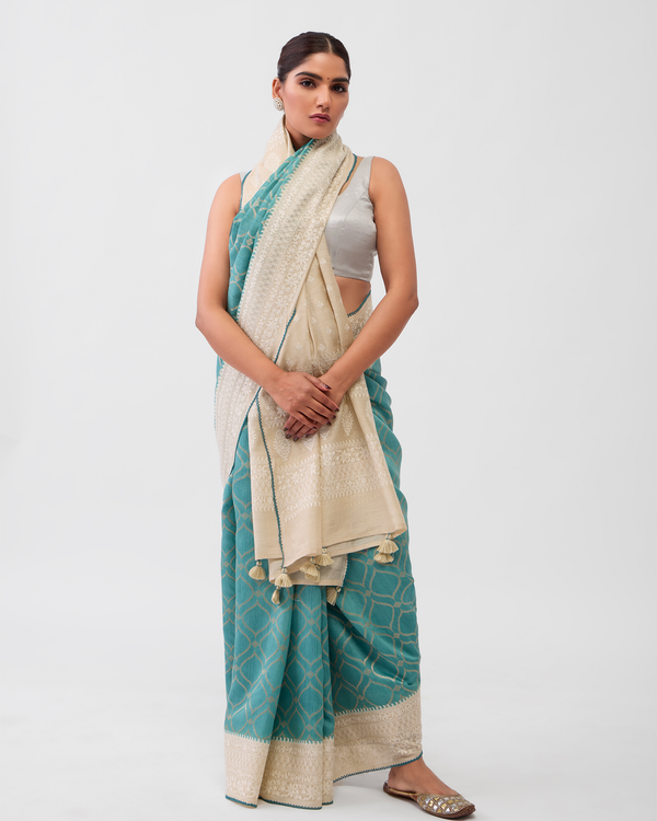 Blue Tussar Silk Saree