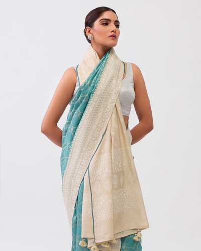 Blue Tussar Silk Saree