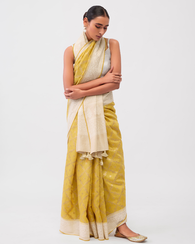 Yellow Tussar Silk Saree