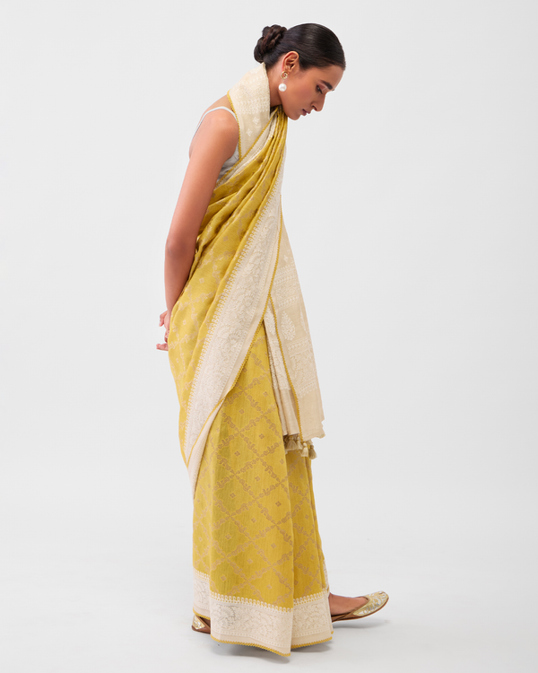 Yellow Tussar Silk Saree
