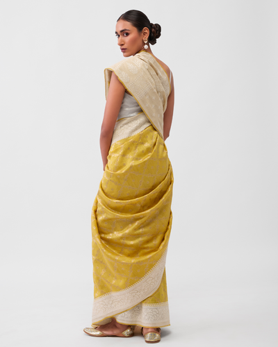Yellow Tussar Silk Saree